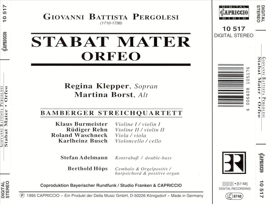 Pergolesi: Stabat Mater; Orfeo cover art