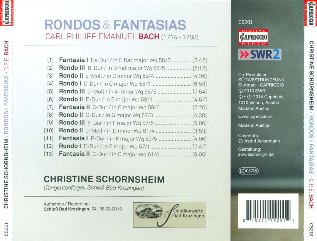 Carl Philipp Emanuel Bach: Rondos & Fantasias cover art