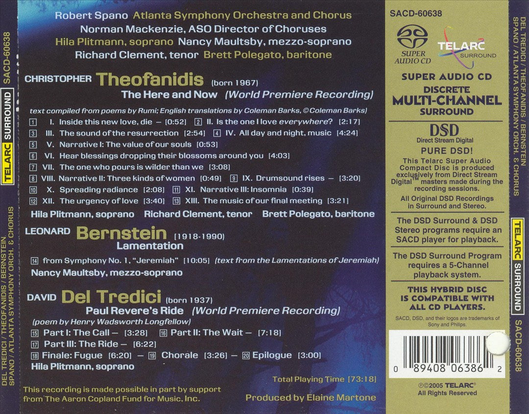Del Tredici: Paul Revere's Ride; Theofanidis: The Here and Now; Berstein: Lamentation from Jeremiah cover art
