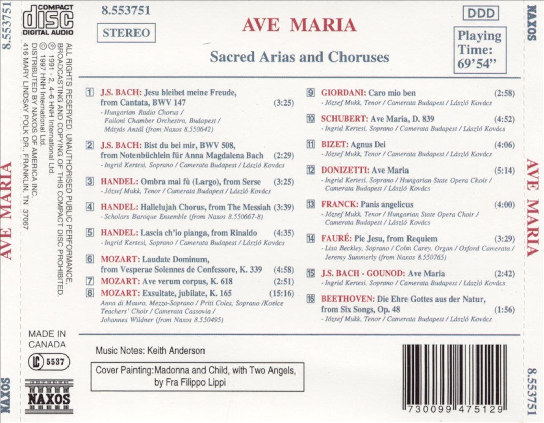 Ave Maria: Sacred Arias and Choruses cover art