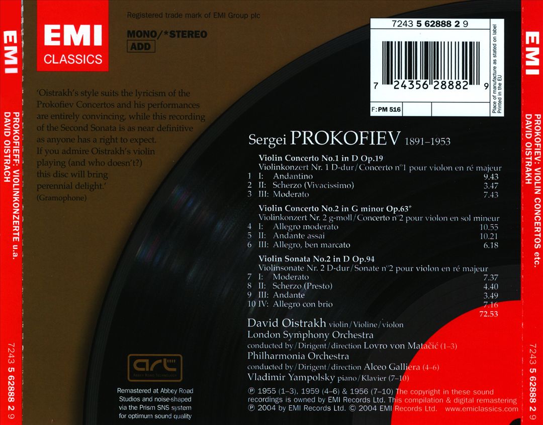 Prokofiev: Violin Concertos Nos. 1 & 2; Violin Sonata No. 2 cover art