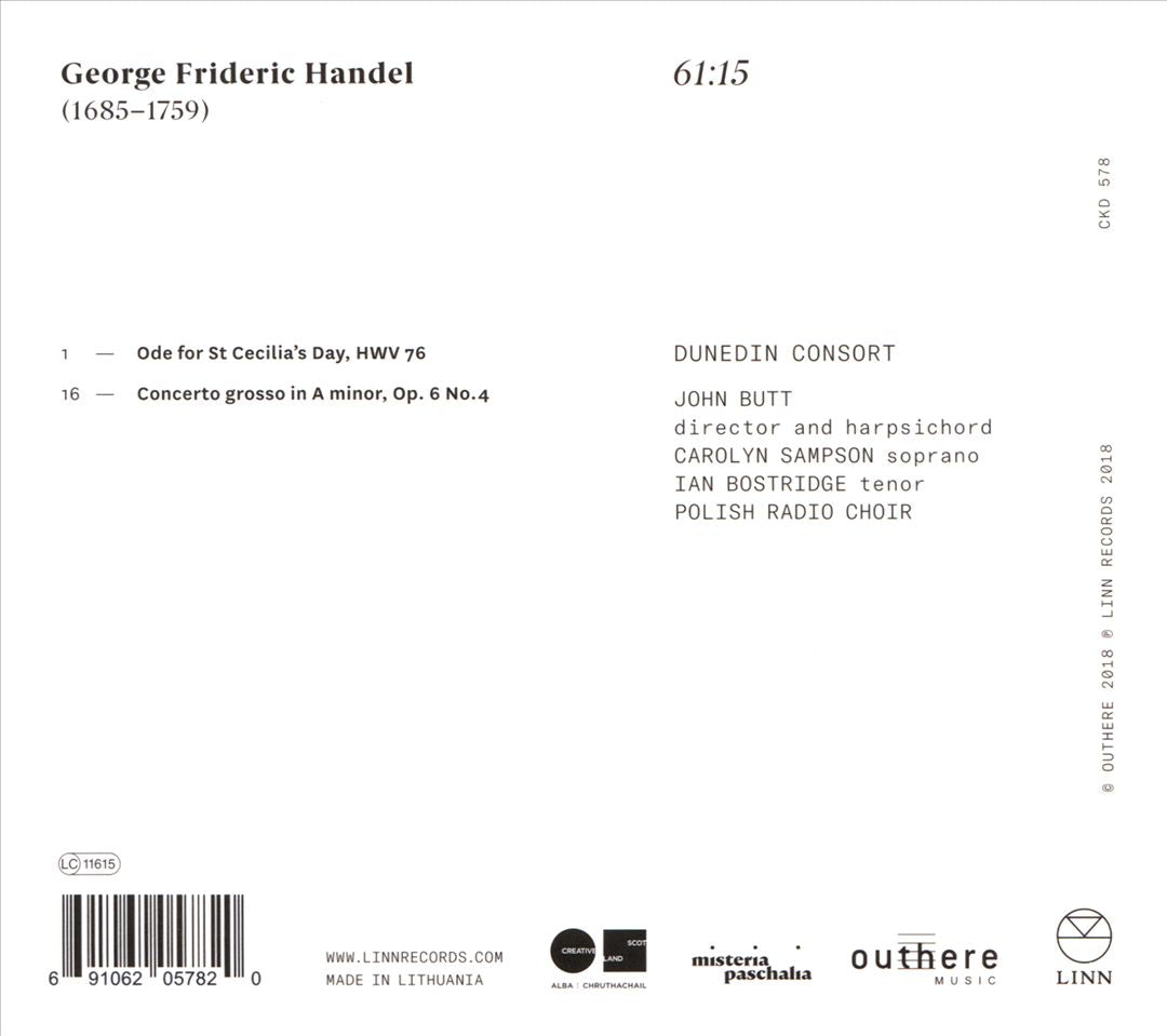 Handel: Ode for St Cecilia's Day cover art