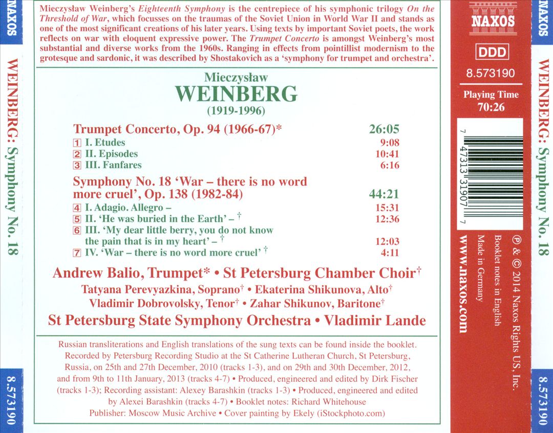 Weinberg: Symphony No. 18 "War - there is no word more cruel"; Trumpet Concerto cover art