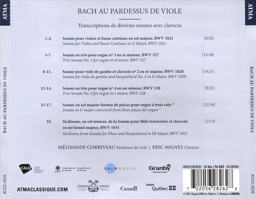 Bach au Pardessus de Viole: Transcriptions de Diverses Sonates avec Clavecin cover art
