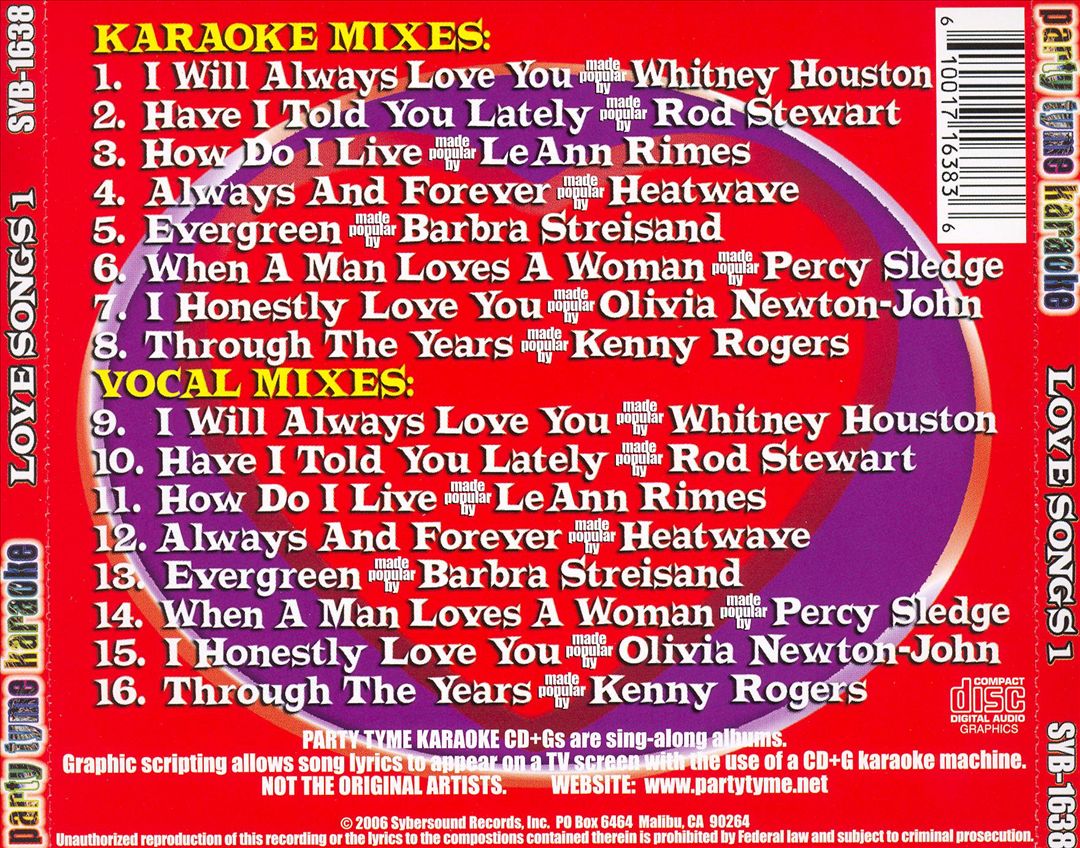 Party Tyme Karaoke: Love Songs, Vol. 1 cover art
