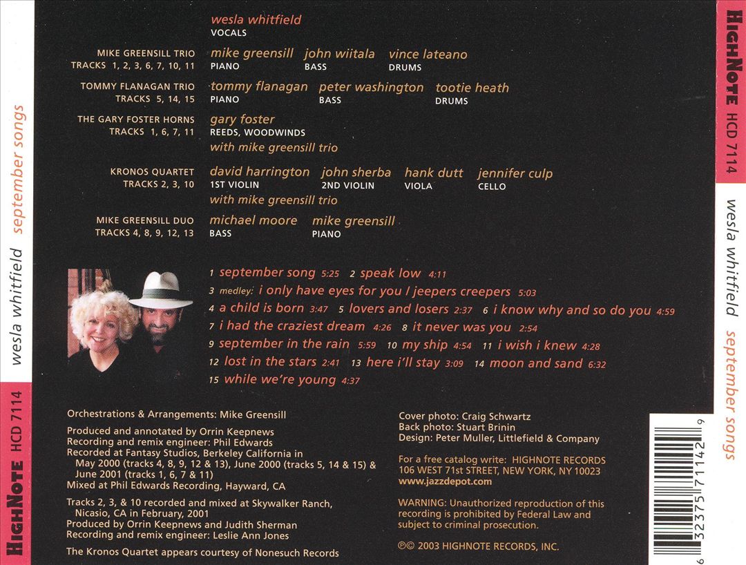 September Songs: The Music of Wilder, Weill and Warren cover art