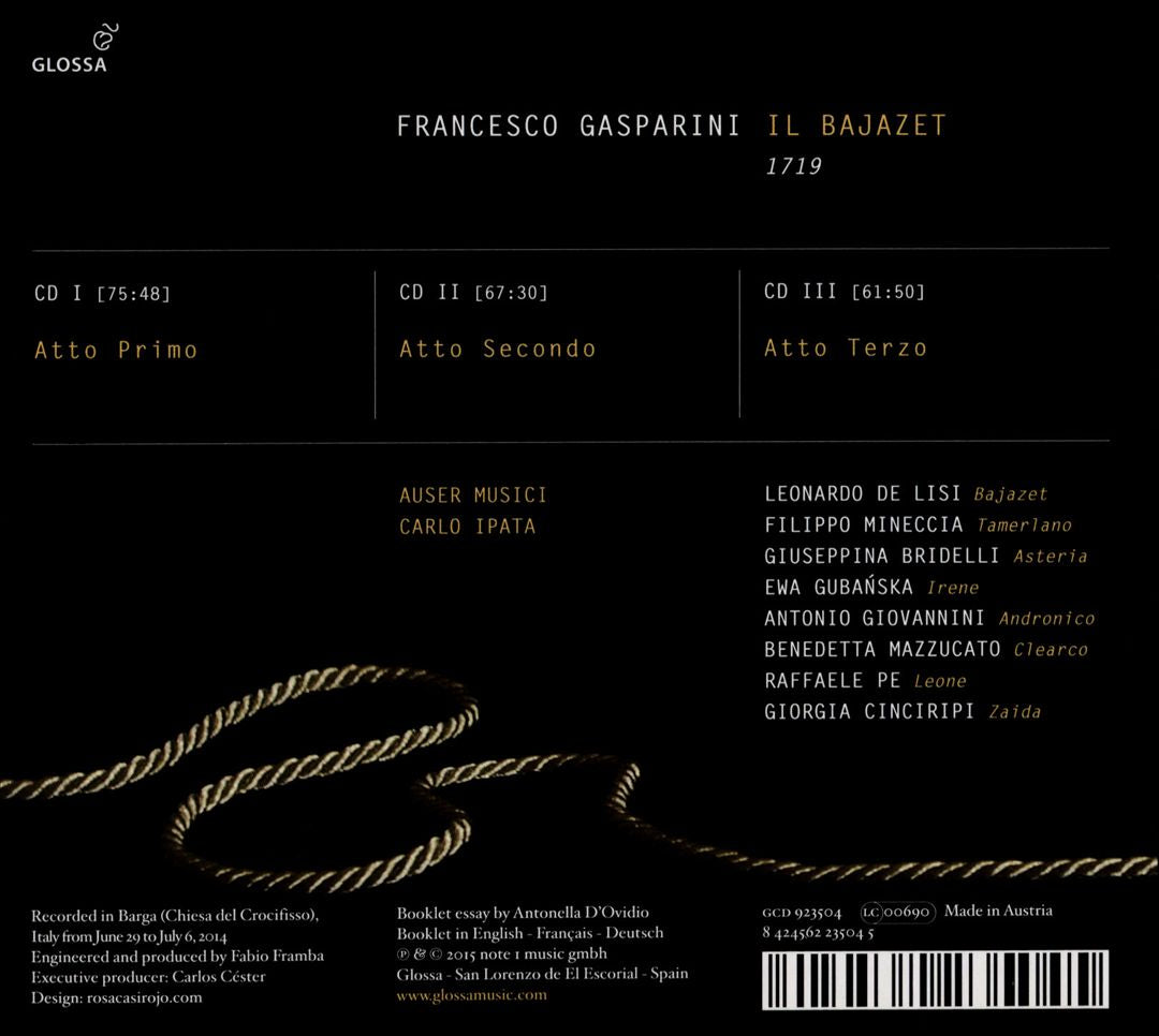 Francesco Gasparini: Il Bajazet, 1719 cover art