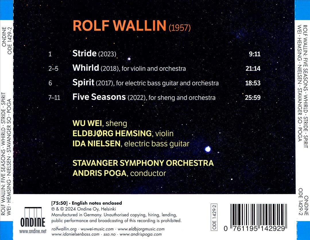 Rolf Wallin: Five Seasons; Whirld; Stride; Spirit cover art