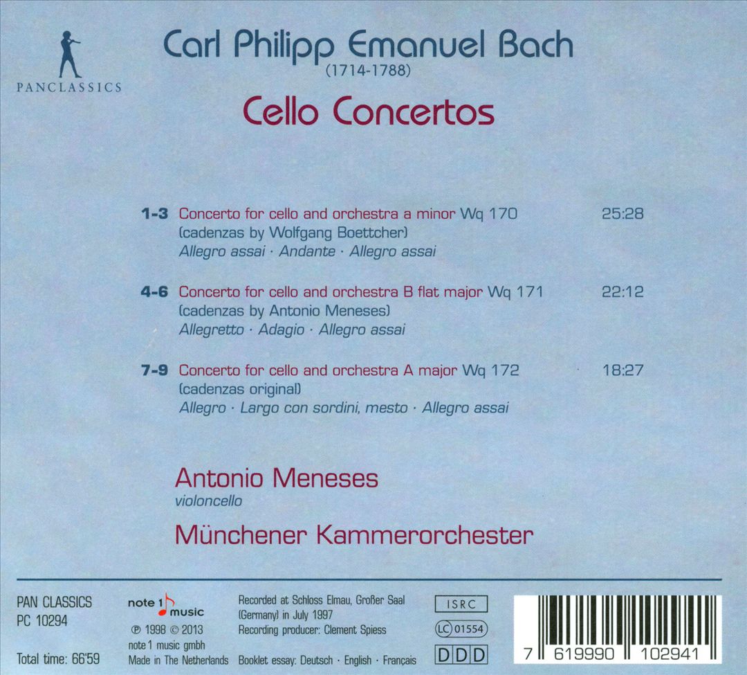 C.P.E. Bach: Cello Concertos cover art