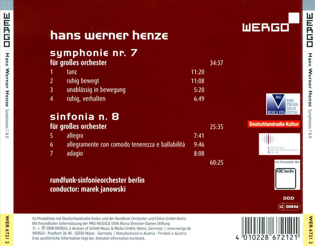 Hans Werner Henze: Symphonies 7 & 8 cover art