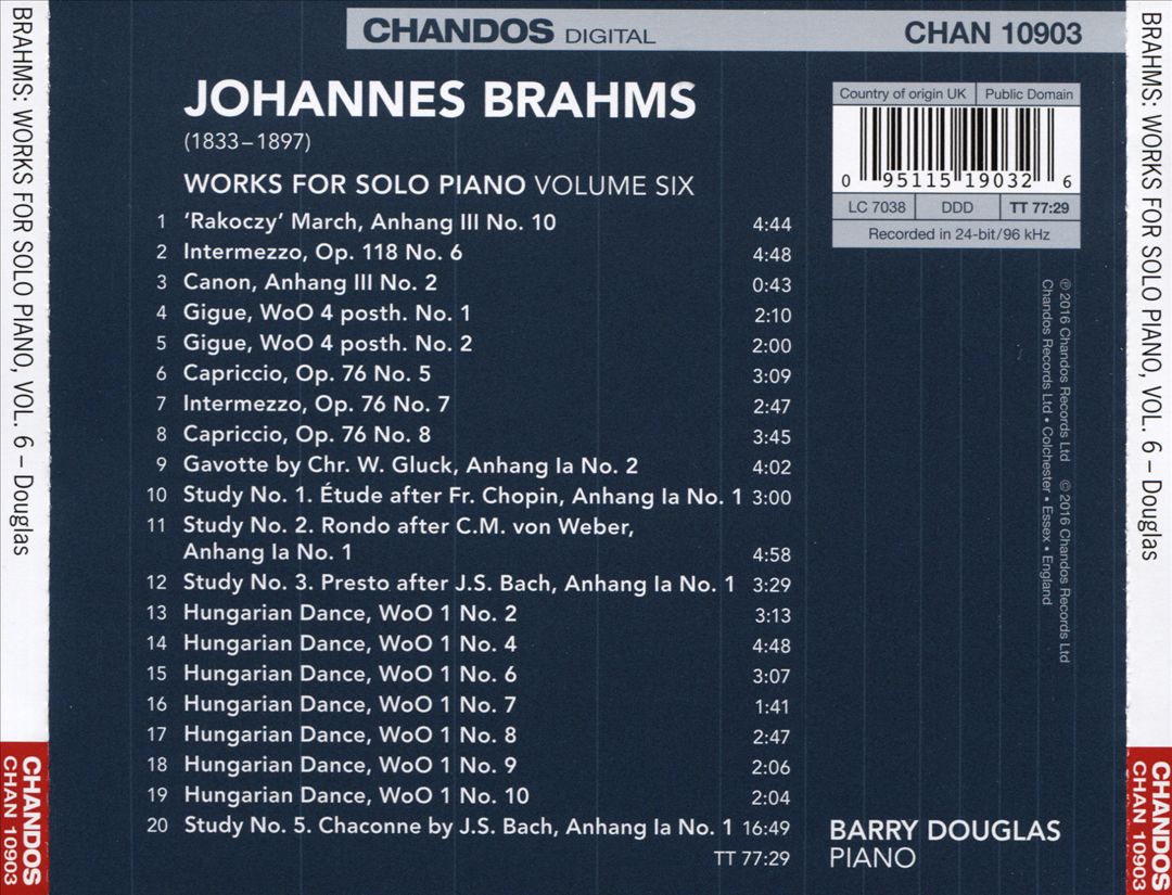 Brahms: Works for Solo Piano, Vol. 6 cover art