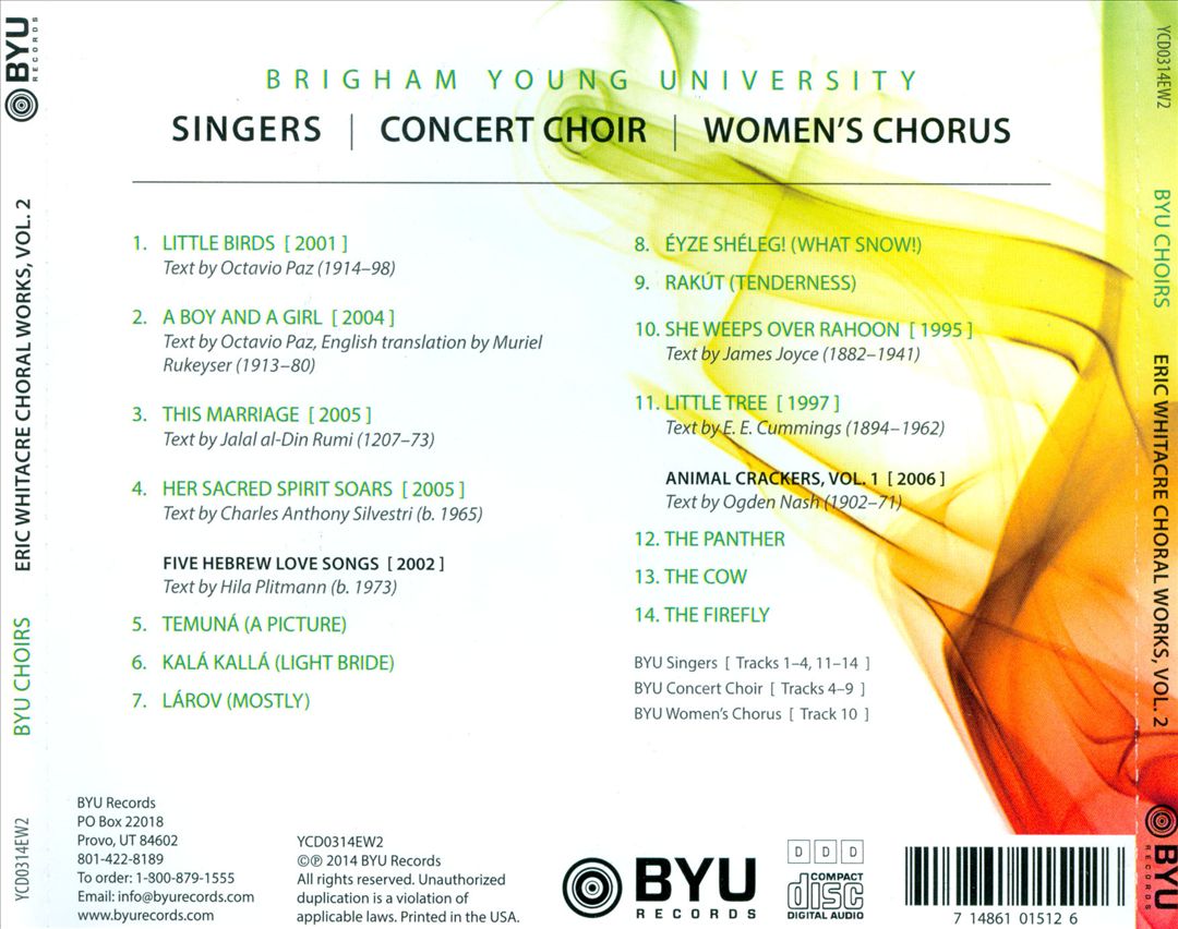 Eric Whitacre: Choral Works, Vol. 2 cover art