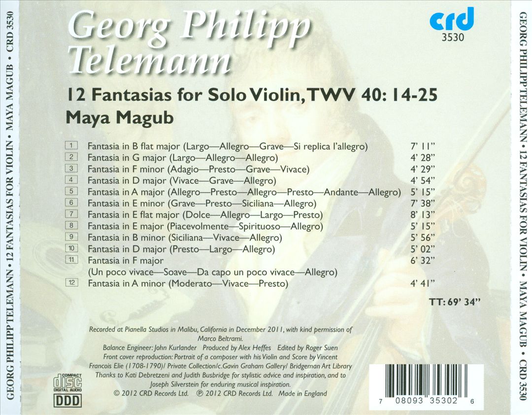 Georg Philipp Telemann: 12 Fantasias for Solo Violin, TWV 40:14-25 cover art