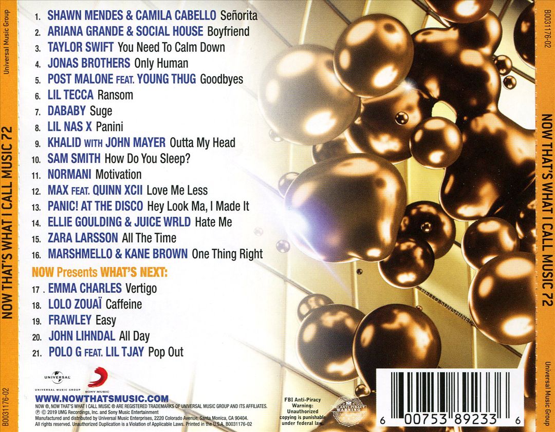 Now That's What I Call Music!, Vol. 72 cover art