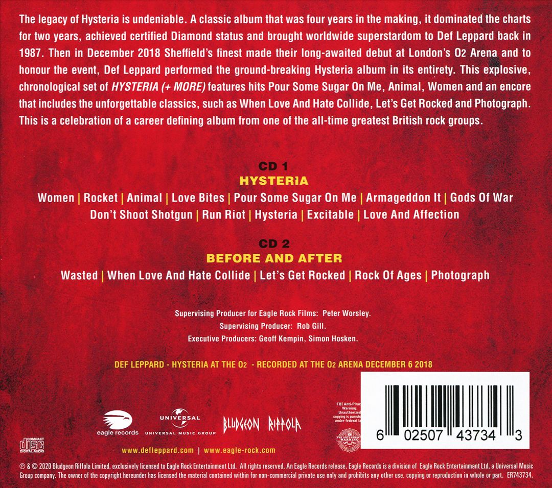 Hysteria at the O2 cover art