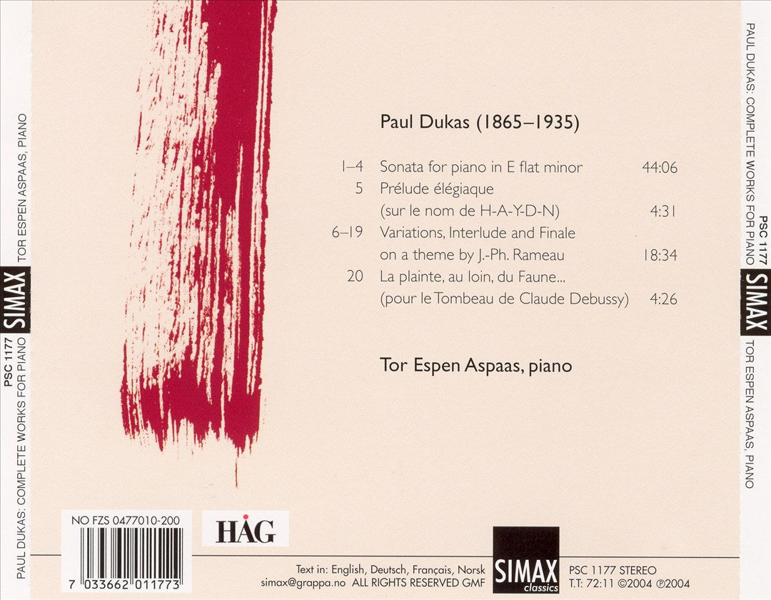 Paul Dukas: Complete Works for Piano Solo cover art