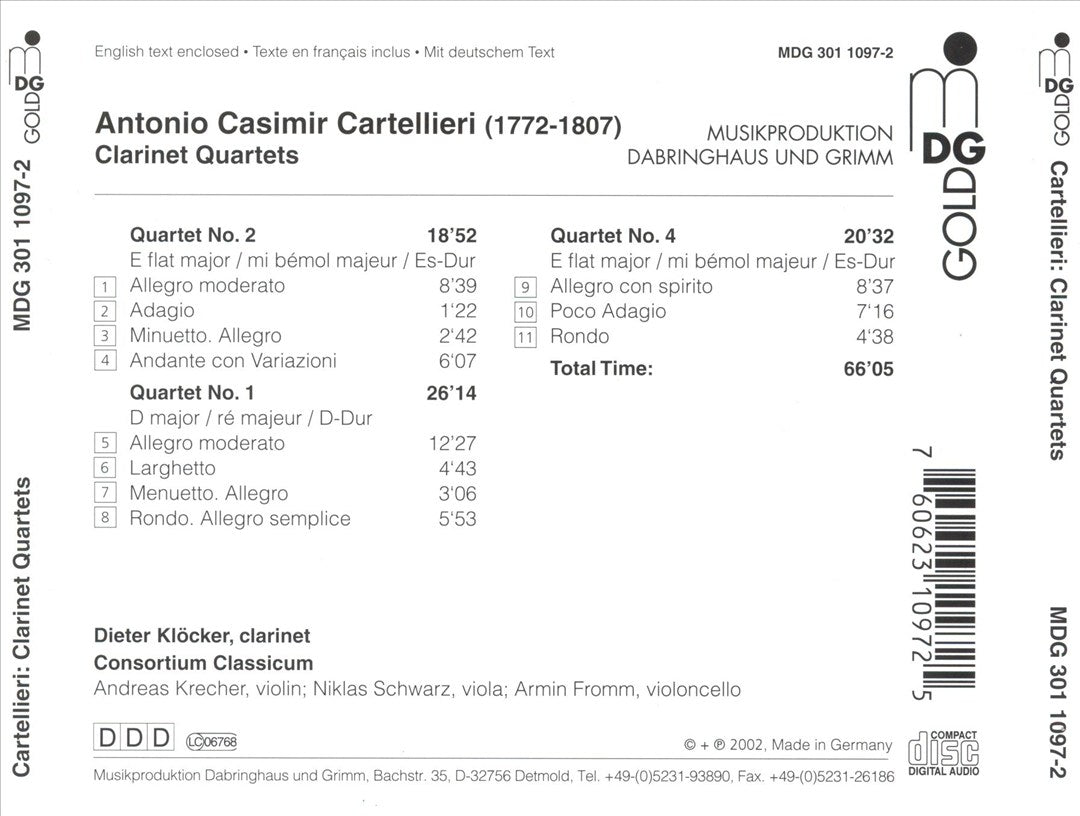 Anton Casimir Cartellieri: Clarinet Quartets, Vol. 1 cover art