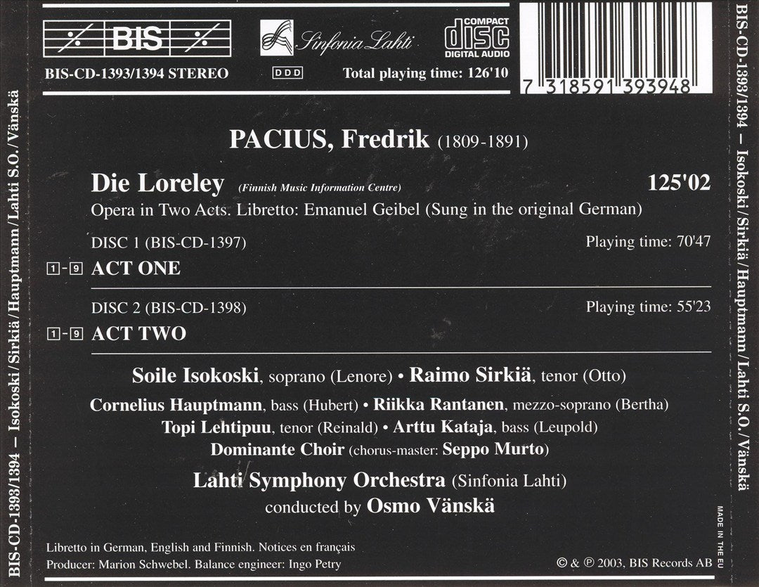 Fredrik Pacius: Die Loreley cover art