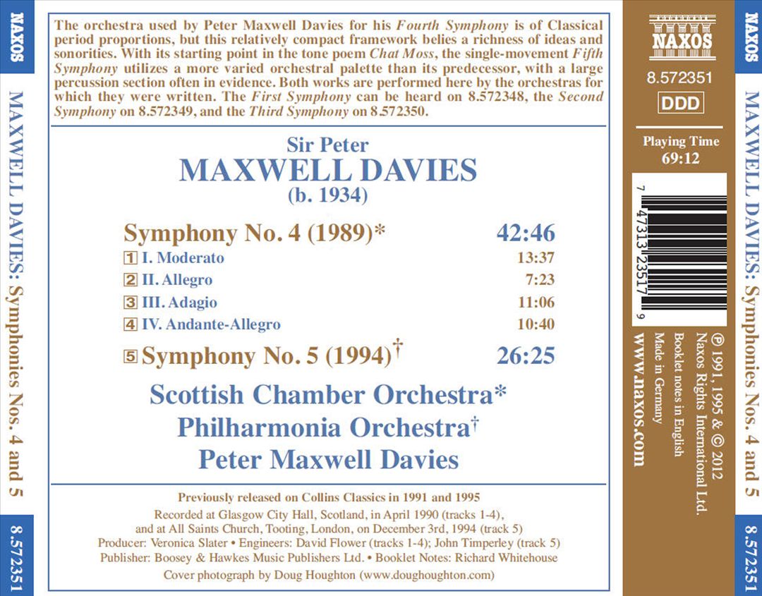Peter Maxwell Davies: Symphonies Nos. 4 & 5 cover art