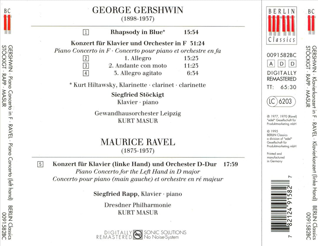 Gershwin: Rhapsody in Blue; Piano Concerto; Ravel: Piano Concerto for the left hand cover art