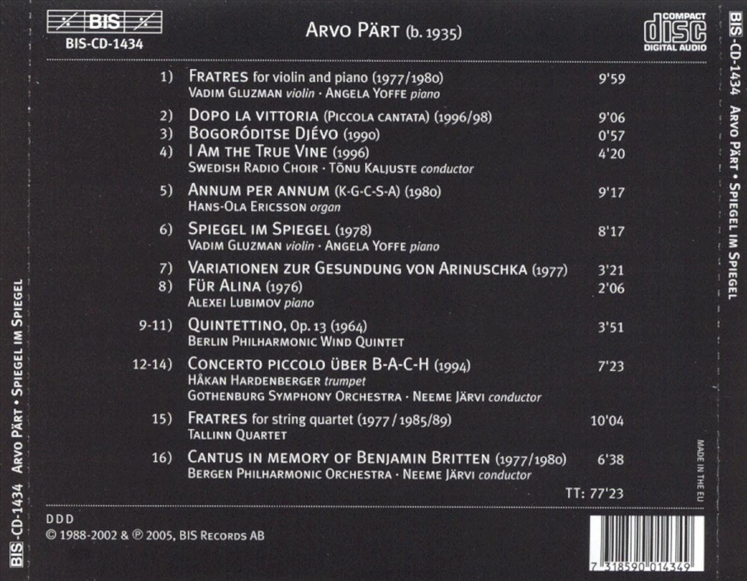 Arvo Pärt: Spiegel im Spiegel cover art