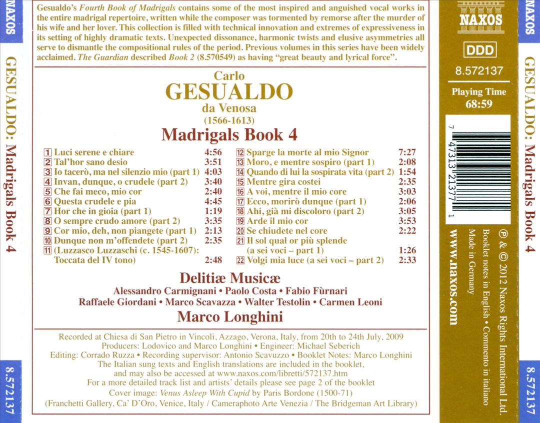 Carlo Gesualdo: Madrigals, Book 4 cover art