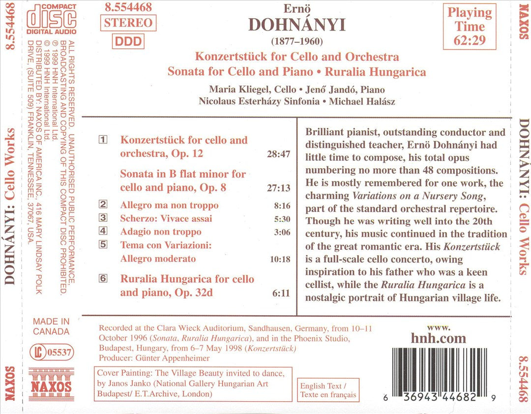 Ernó Dohnányi: Konzertstück for Cello and Orchestra; Sonata for Cello and Piano; Ruralia Hungarica cover art