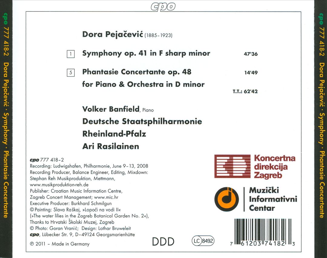 Dora Pejacevic: Symphony, Op. 41; Phantasie Concertante cover art
