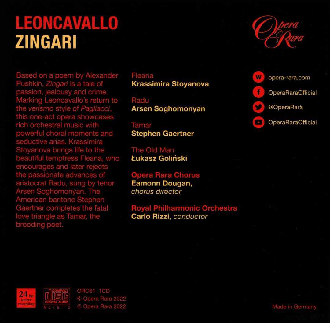 Leoncavallo: Zingari cover art