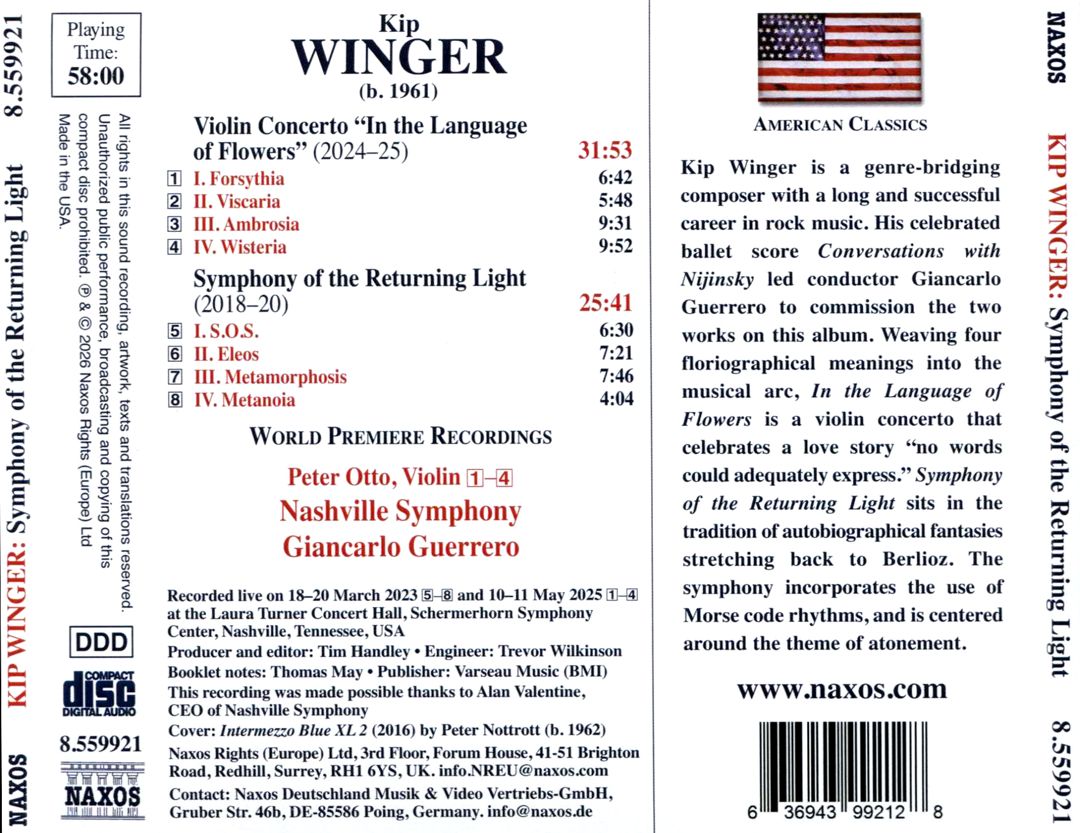 Kip Winger: Symphony of the Returning Light; Violin Concerto 'In the Language of Flowers' cover art