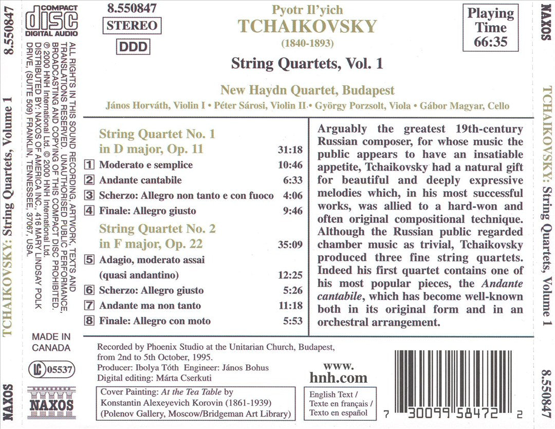 Tchaikovsky: String Quartets, Vol.1 cover art