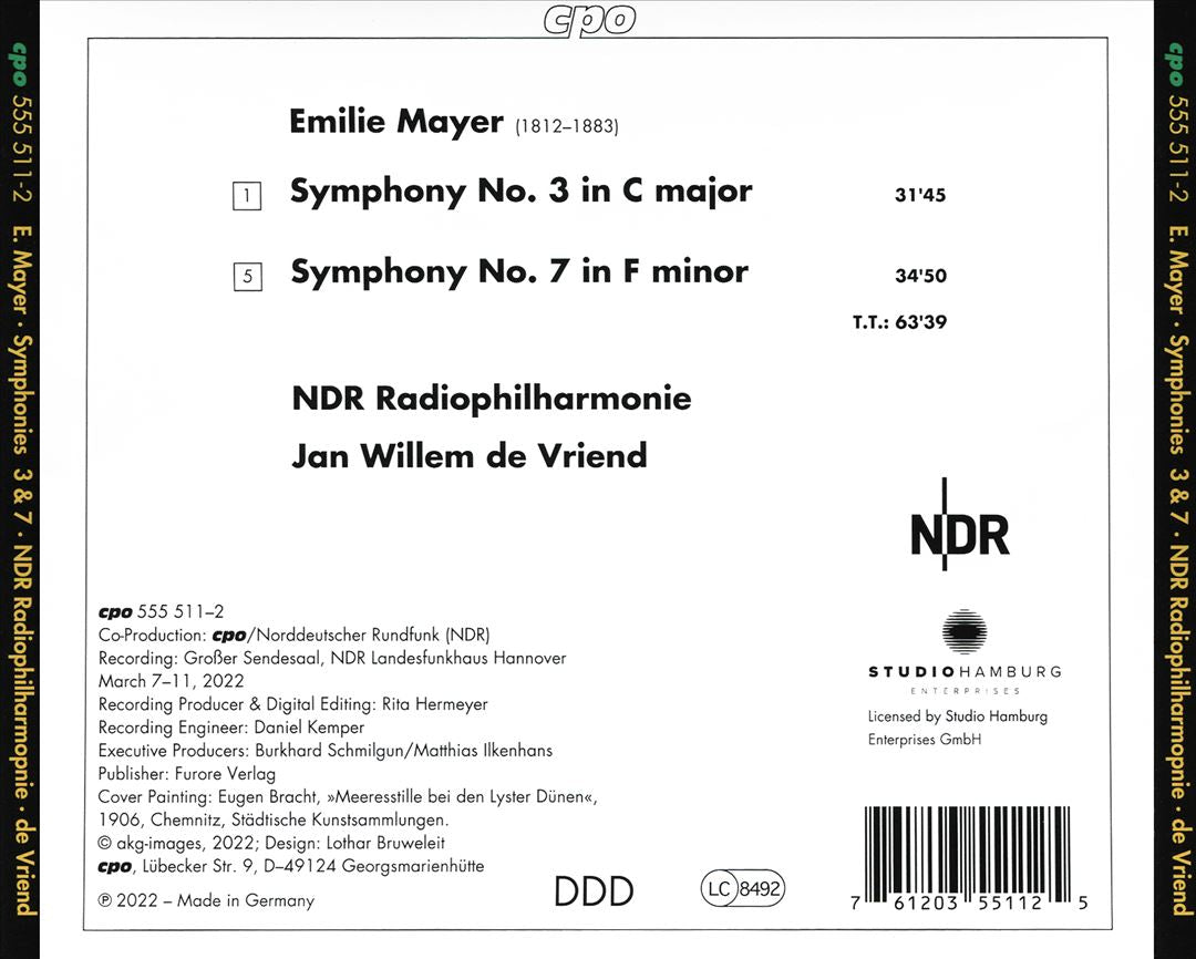 Emilie Mayer: Symphonies 3 & 7 cover art
