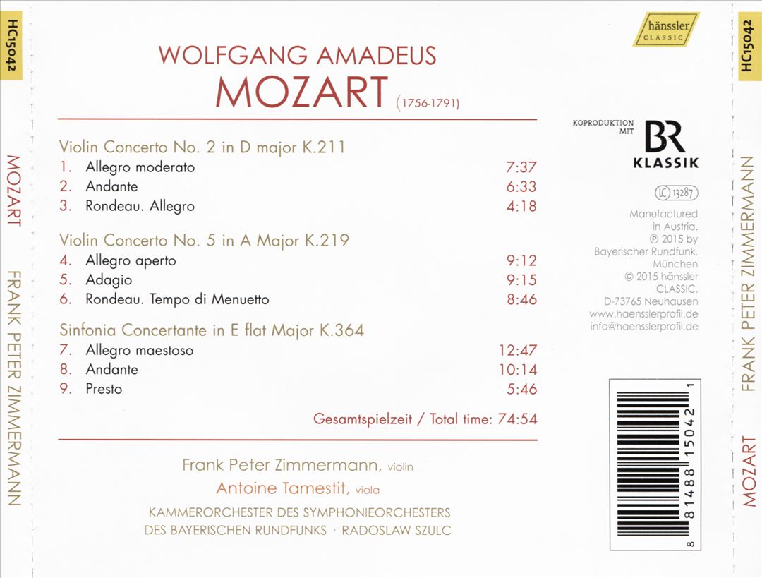 Mozart: Violin Concertos Nos. 2 & 5; Sinfonia Concertante cover art