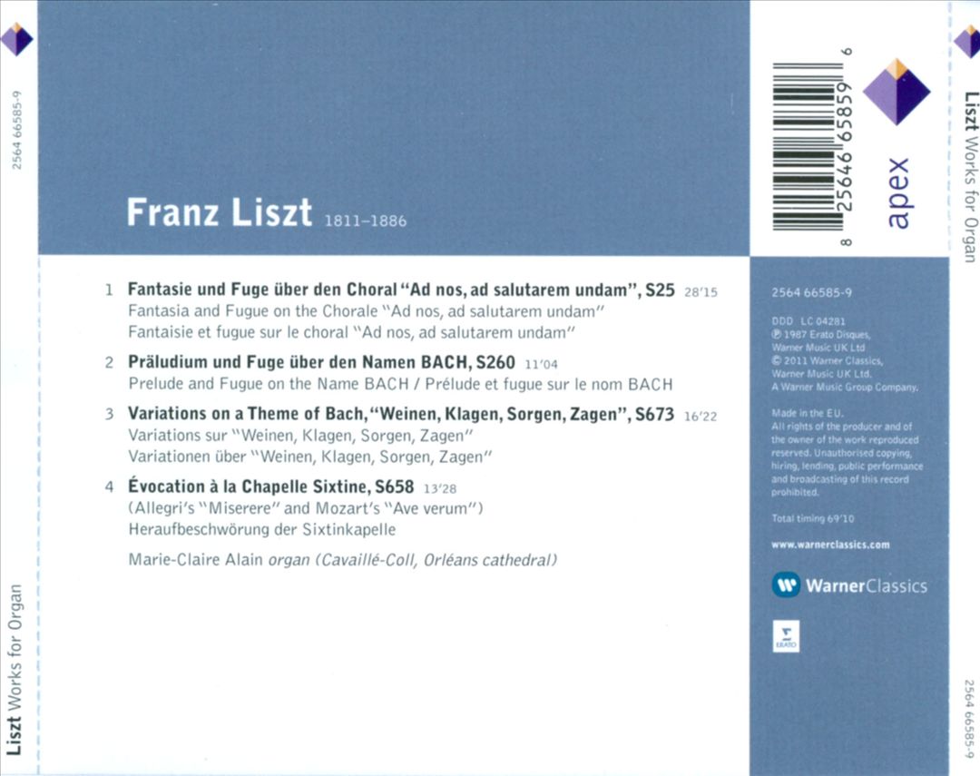Liszt: Works for Organ cover art