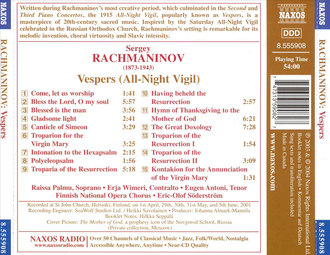 Rachmaninov: Vespers cover art