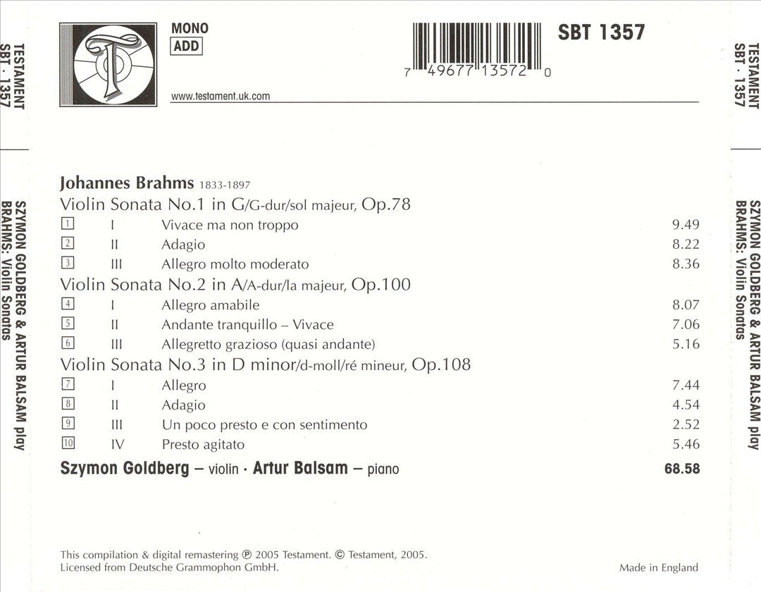 Brahms: Violin Sonatas cover art