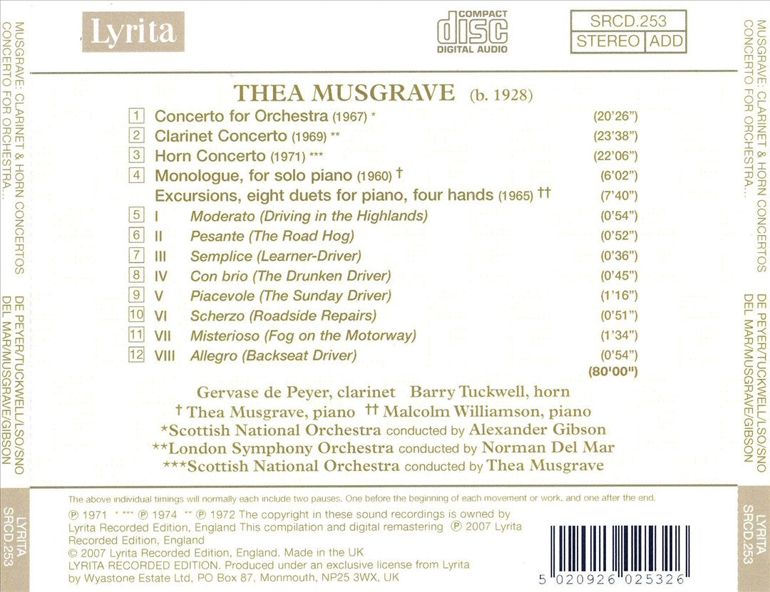 Thea Musgrave: Concerto for Orchestra; Clarinet Concerto; Horn Concerto; Etc. cover art