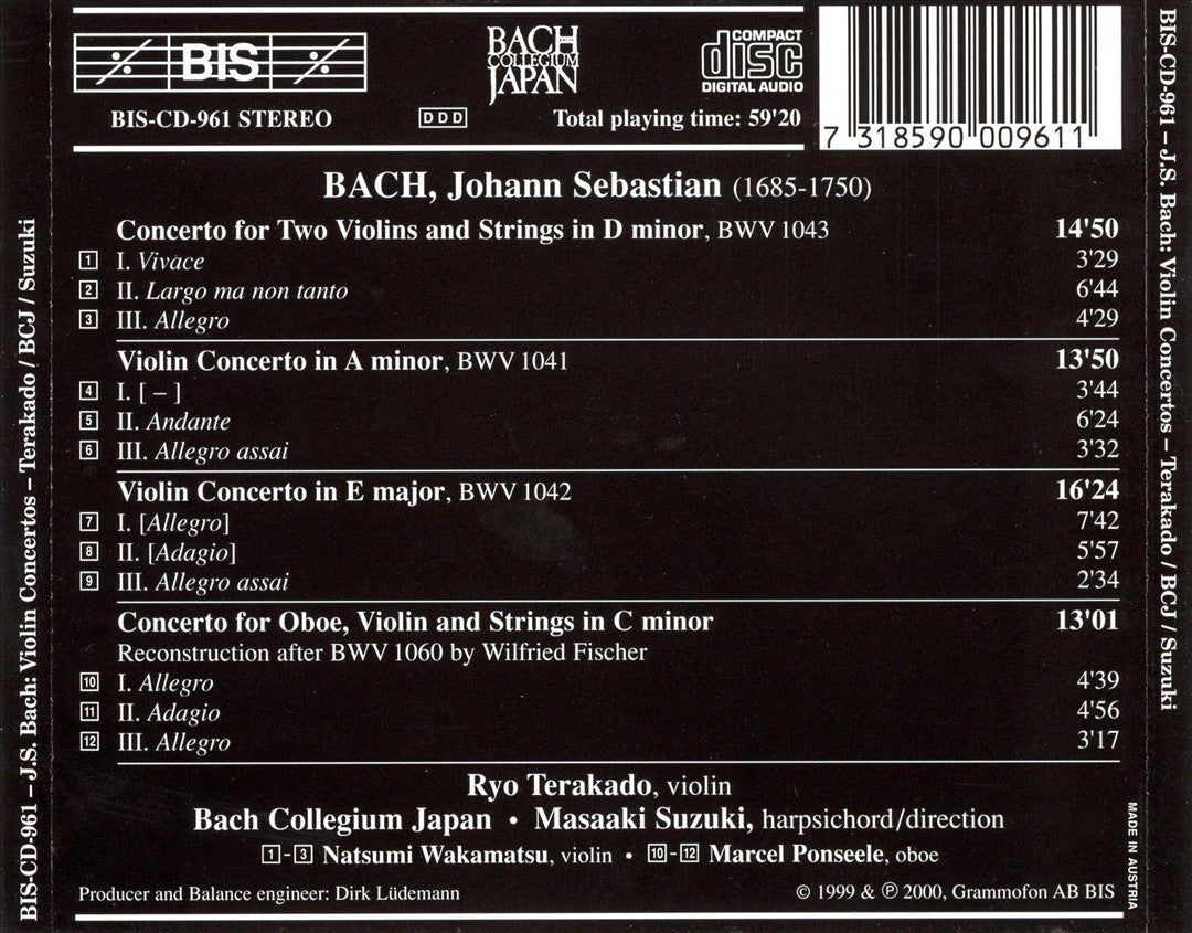 Bach: Violin Concertos, Vol. 1 cover art