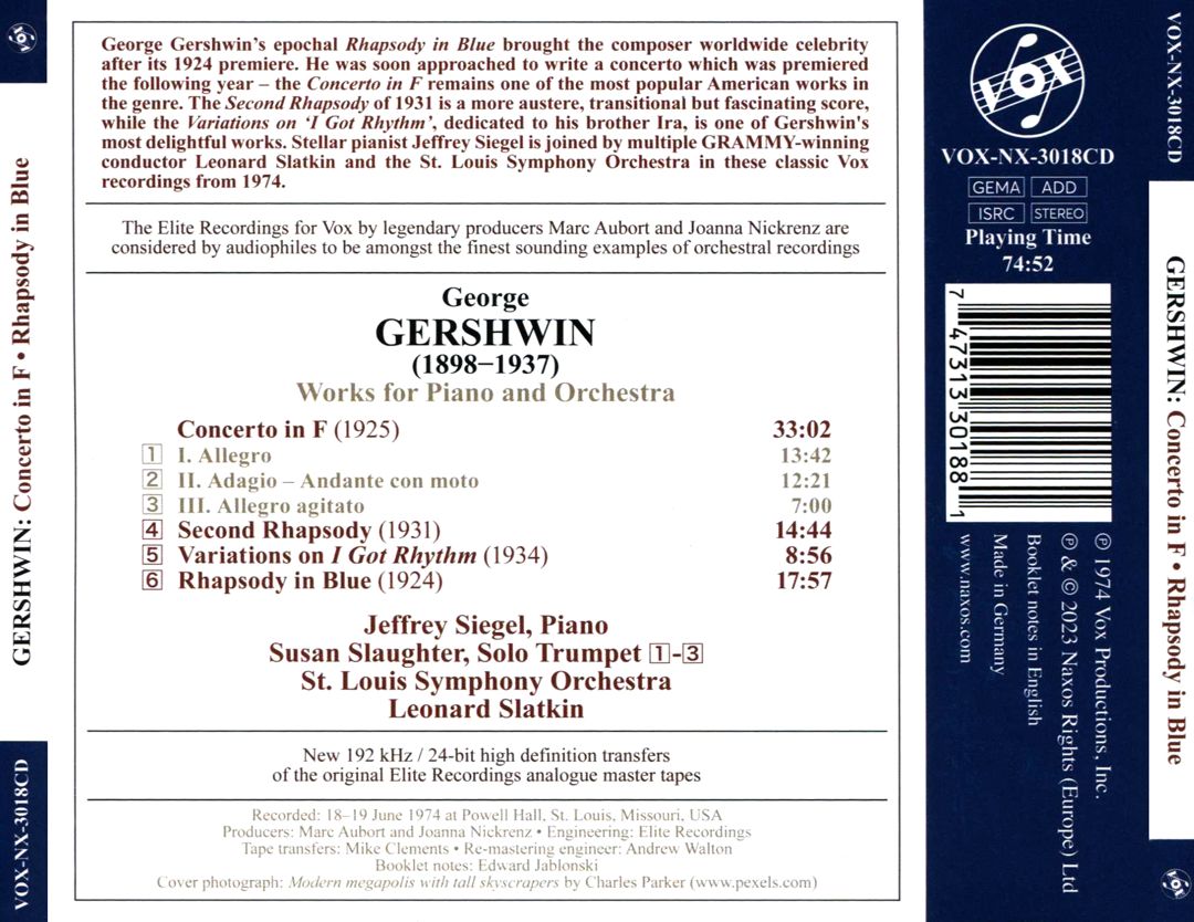 Gershwin: Concerto in F; Rhapsody in Blue; Variations on I Got Rhythm; Second Rhapsody cover art
