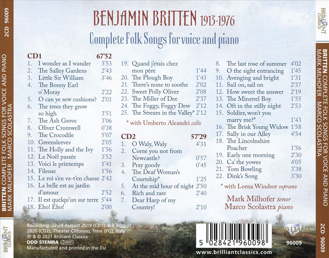Britten: Complete Folk Songs for voice and Piano cover art