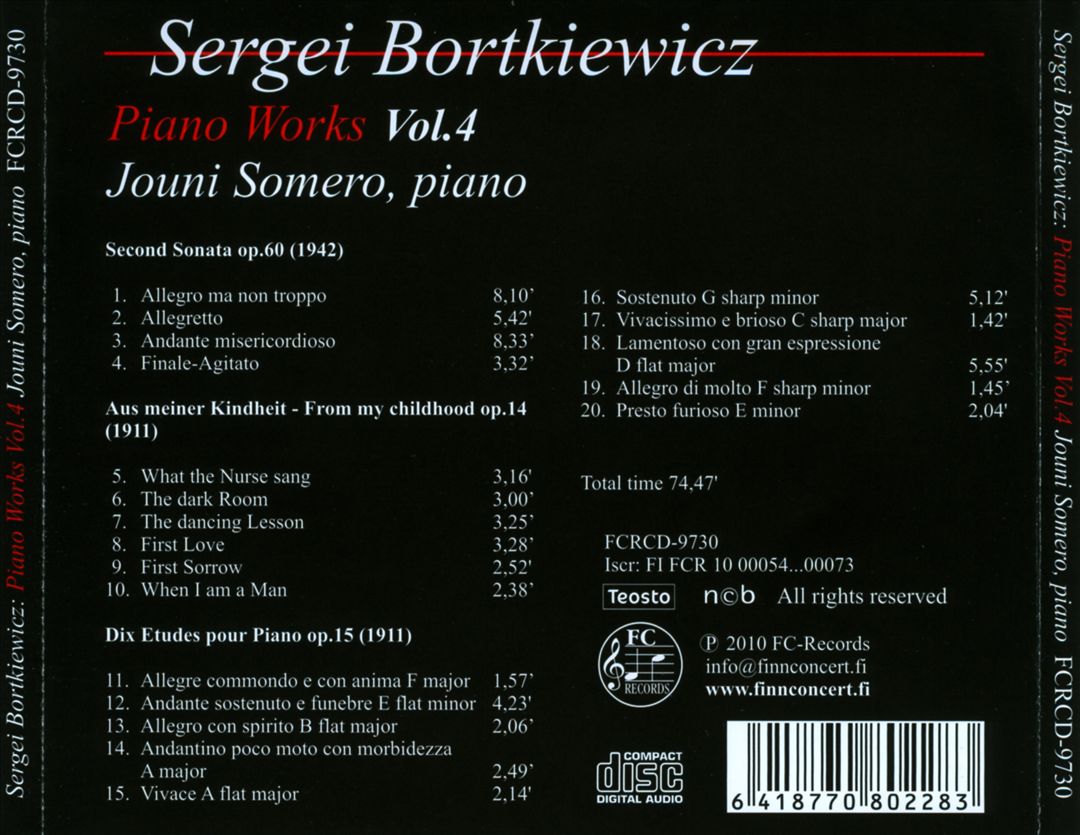 Sergei Bortkiewicz: Piano Works Vol. 4 cover art