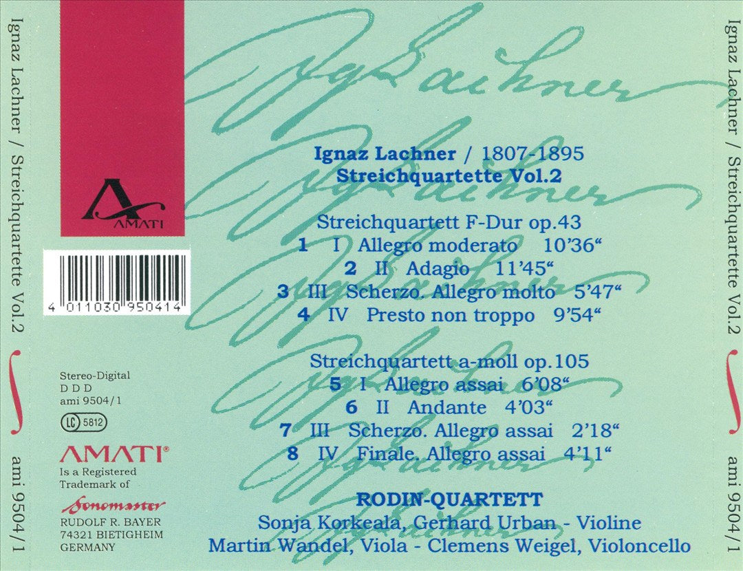 Lachner: String Quartets Op. 105 & Op. 43 cover art