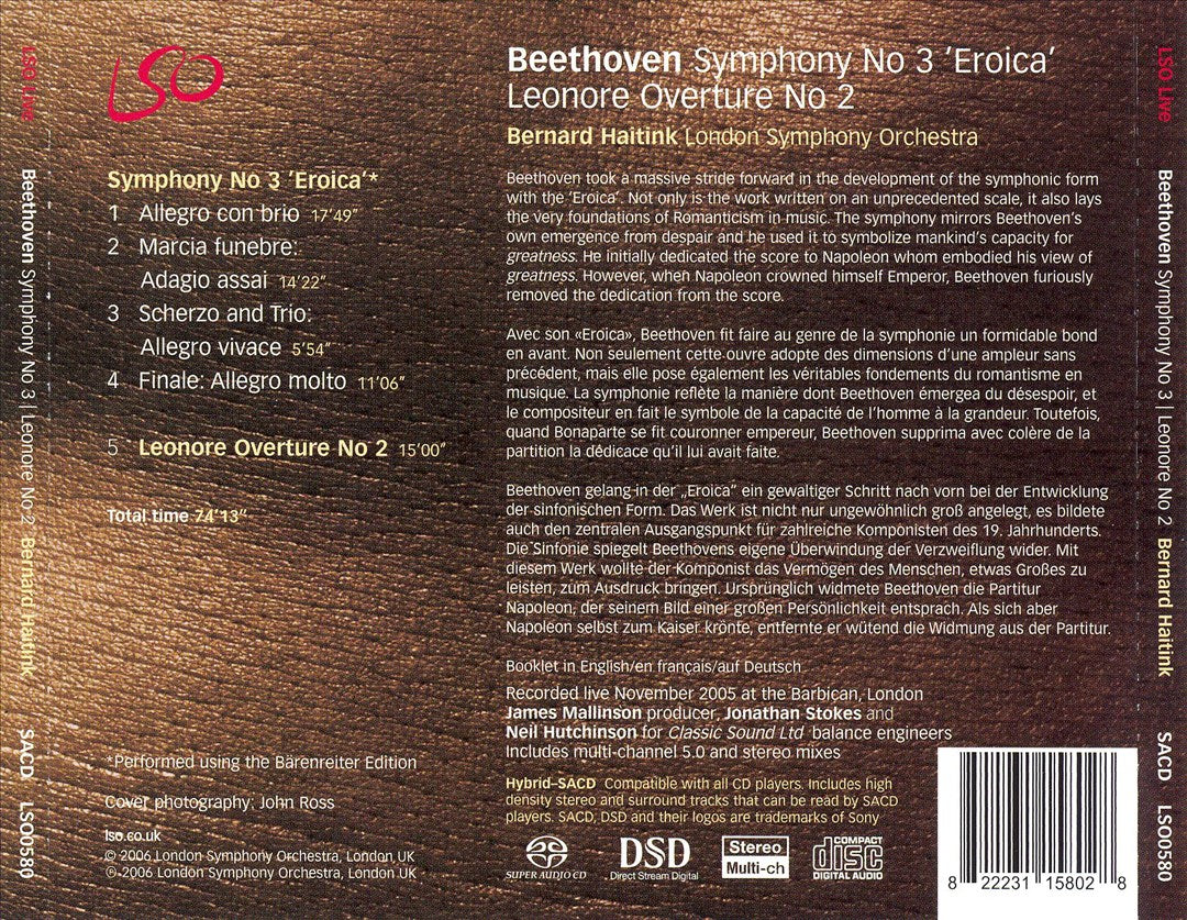 Beethoven: Symphony No. 3 'Eroica'; Leonore Overture No. 2 cover art