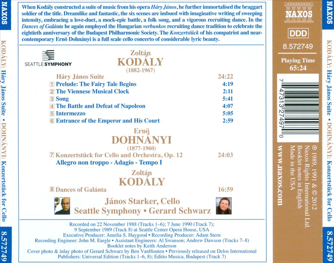 Kodály: Háry János Suite; Dances of Galánta; Dohnányi: Konzertstüke for Cello cover art