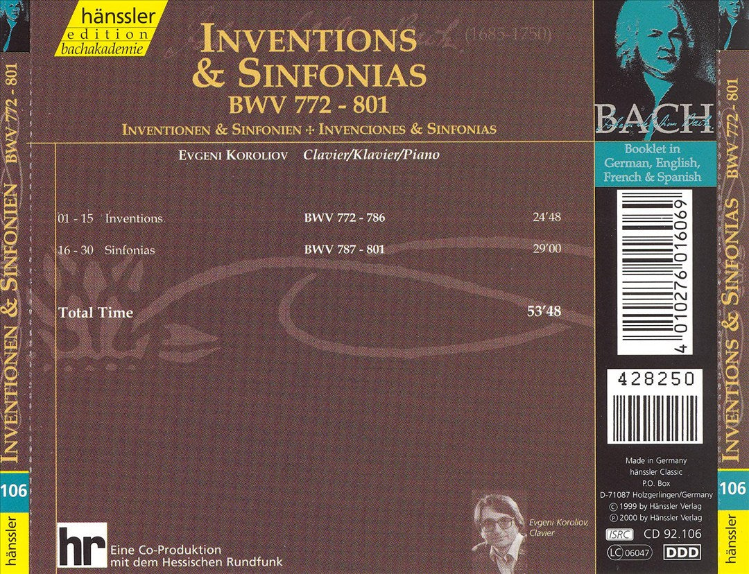 Bach: Inventions & Sinfonias, BWV 772-801 cover art