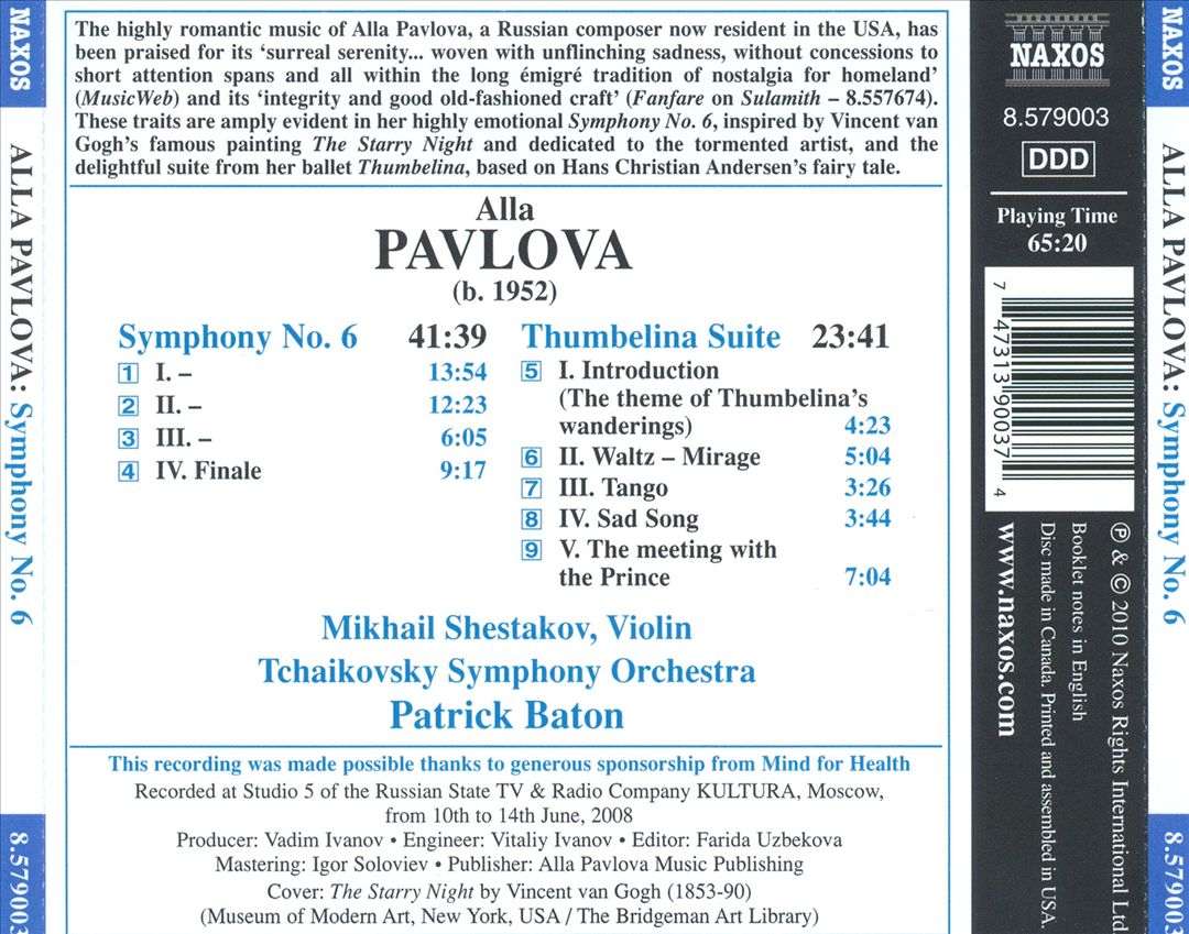 Alla Pavlova: Symphony No. 6; Thumbelina Suite cover art