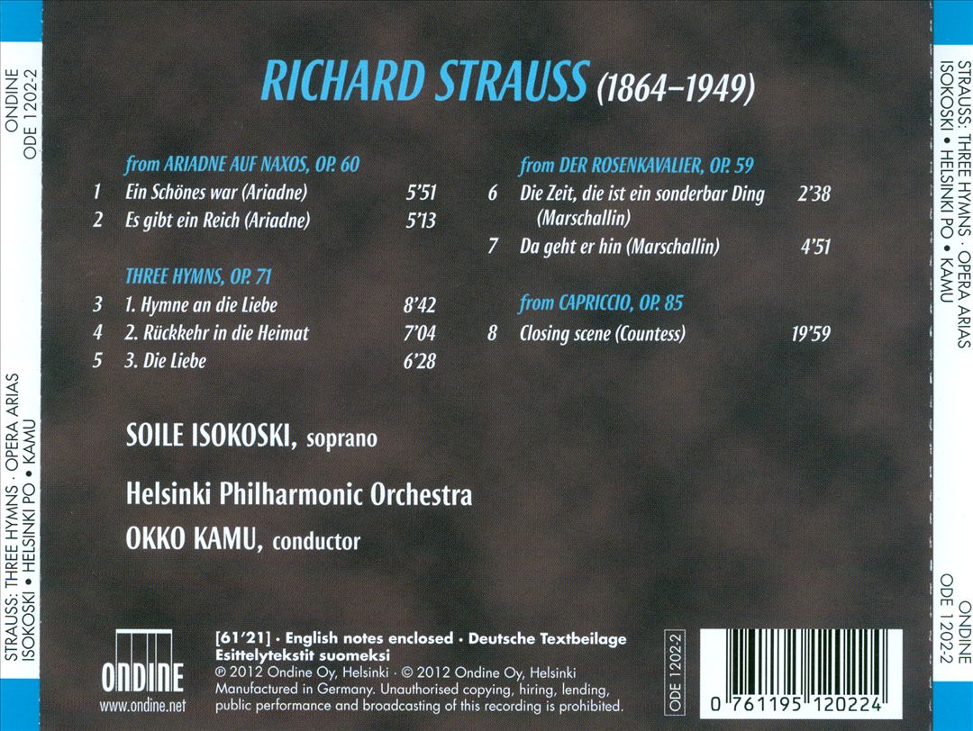 Richard Strauss: Three Hymns; Opera Arias cover art