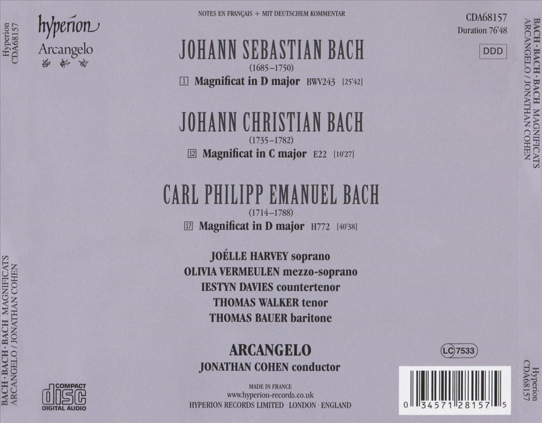 Bach Magnificats: Johann Sebastian, Johann Christian, Carl Philipp Emanuel cover art