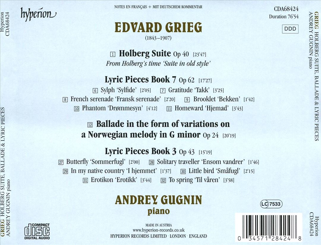 Edvard Grieg: Holberg Suite, Ballade & Lyric Pieces cover art
