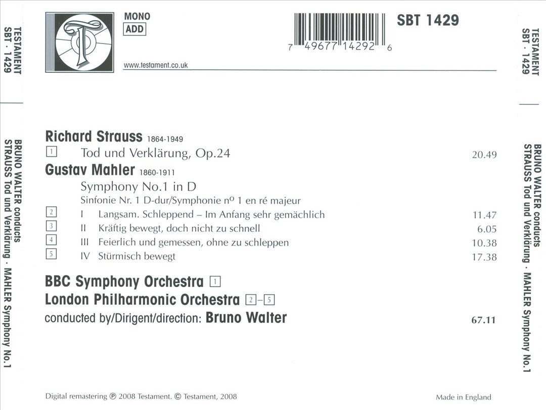 Strauss: Tod und Verklärung; Mahler: Symphony No. 1 cover art